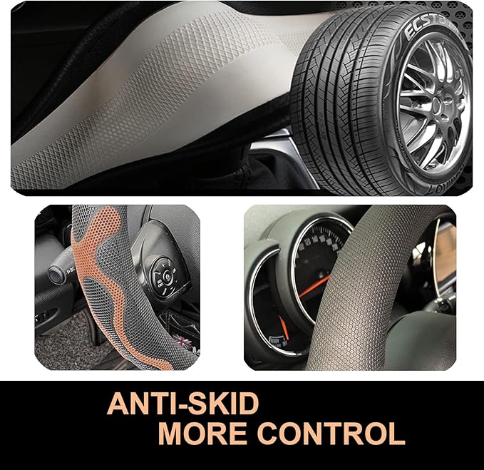 PINCTROT Large Size Comfy Grip Steering Wheel Cover, Anti-Slip Design, 15.5-15.75 Inch(Silicone Brown)