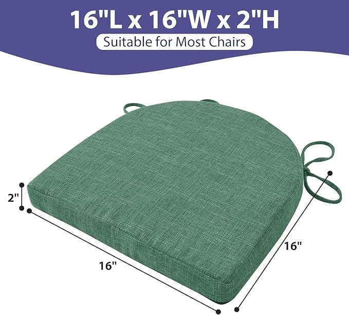 IPYNBAP Chair Cushions for Dining Chairs, Kitchen Chair Cushions, 16'' x 16'' x 2'', Non Slip Indoor Seat Cushions, Chair Pads for Dining Chairs with Ties & Removable Cover, Set of 4, Dark Green
