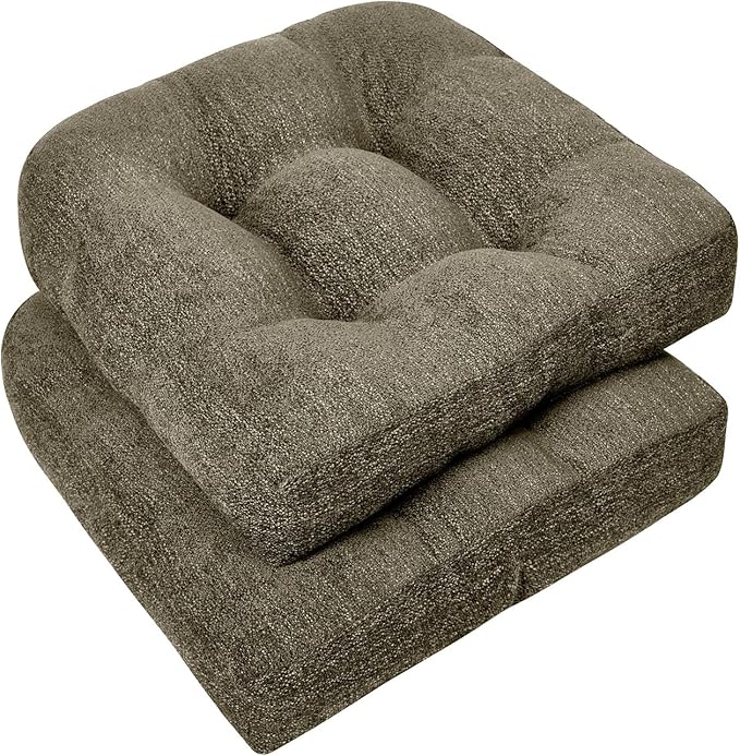 downluxe Chair Cushions for Dining Chairs 2 Pack, Tufted Indoor Chair Pads with Non-Slip Bottom, U-Shaped Kitchen Chair Cushions, 17"x17"x4", Coffee