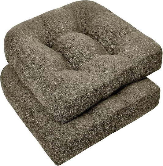 downluxe Chair Cushions for Dining Chairs 2 Pack, Tufted Indoor Chair Pads with Non-Slip Bottom, U-Shaped Kitchen Chair Cushions, 17"x17"x4", Coffee
