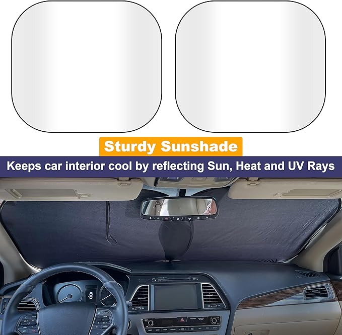 EcoNour 2-Piece Foldable Car Front Window Sun Shade, 240T Polyester, UV Protection & Heat Blocker, Windshield Shade, Durable Design, Upgraded Universal Fit – (29" L x 23.5" W)