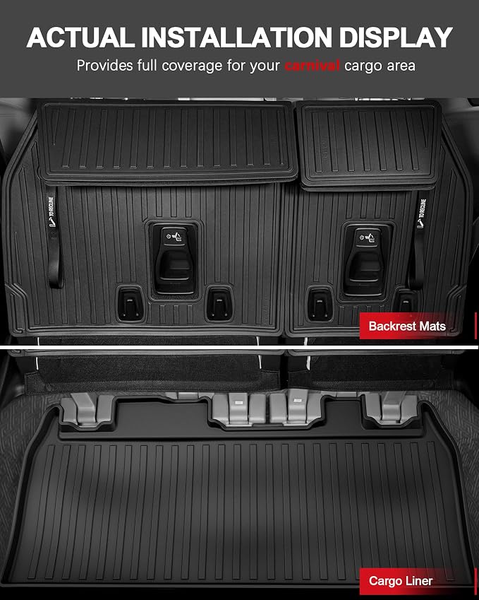 11 PCS Floor Mats for 2025 2026 Kia Carnival Hybrid 8-Seater (Not for Gas) - All Weather TPE Floor Liners Cargo Liner with Backrest Mats Carnival Accessories Custom Fit Trunk Mats Full Set, Black