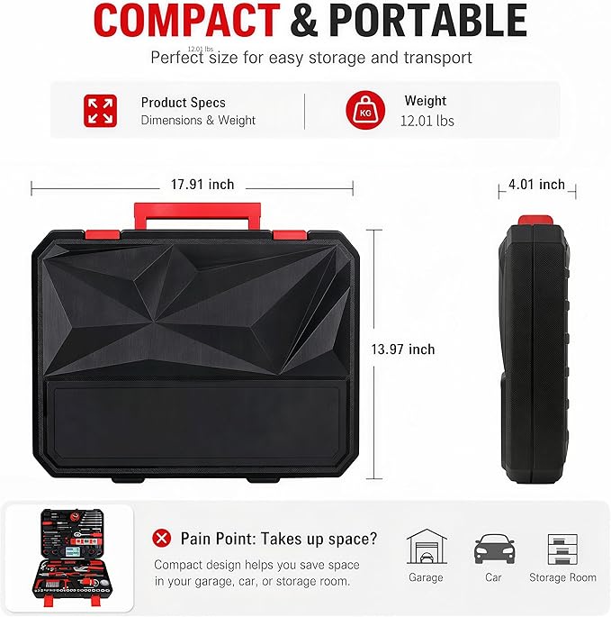 238 Piece Home Repair Tool Kit, Basic Household Hand Tool Set with Portable Hard Case, General Daily Maintenance Tool Box for Homeowner DIY Projects, Black&Red