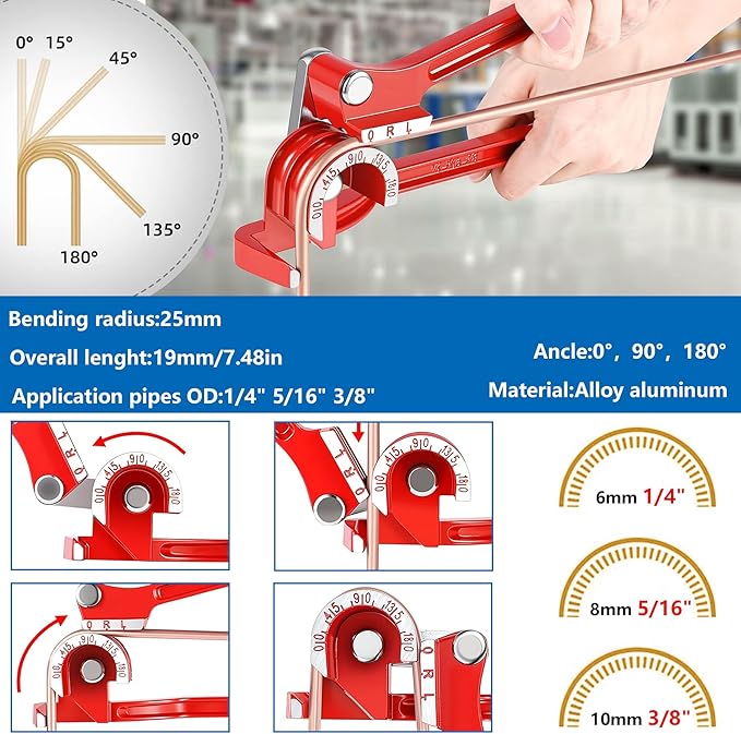 smseace 112Pack 3/16 Inch+1/4 Inch Double & Single Brake Line Flaring Tool Kit include 25 FT Copper-plated Brake Lines with Fittings,Union,Tubing Bender,Flare Tool,Cutter Brake Line Repair Kit
