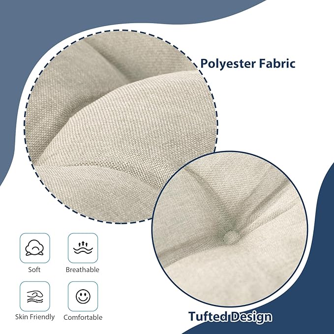 IASEAHK Chair Cushions for Dining Chairs, Seat Cushions for Kitchen Chairs, Indoor Seat Cushions with Ties, Tufted Foam Chair Pads, Non Slip Chair Cushions Set of 6, 15.5" x 15.5" x 4", Beige
