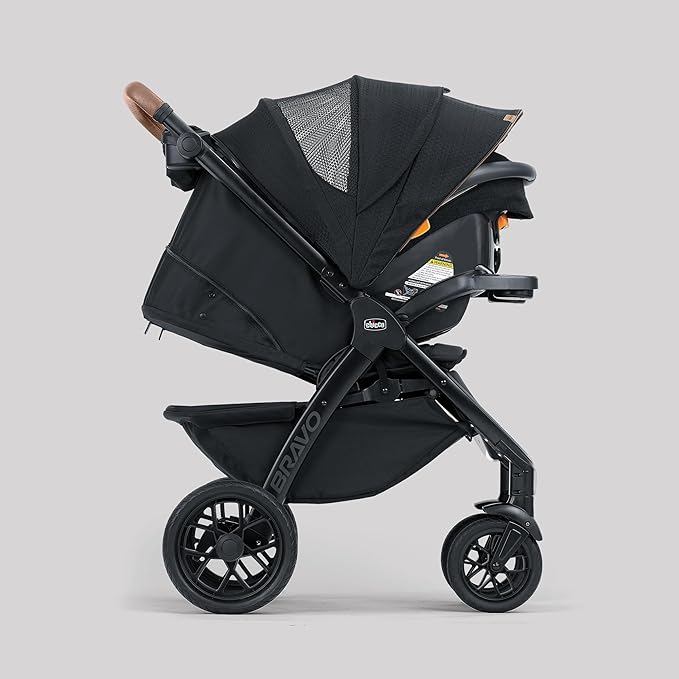 Chicco Bravo Primo ClearTex 3-in-1 Trio Travel System, Bravo Primo Quick-Fold Stroller with KeyFit Max Zip ClearTex Infant Car Seat and Base, Somerset/Black