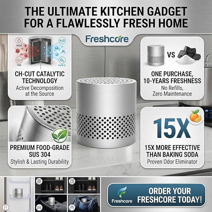 Fridge Deodorizer Odor Eliminator – Reusable Refrigerator Freshener, 10-Year Catalytic Air Purifier for Freezer Closet, Outperforms Baking Soda & Charcoal (Black, 2.79 inches)