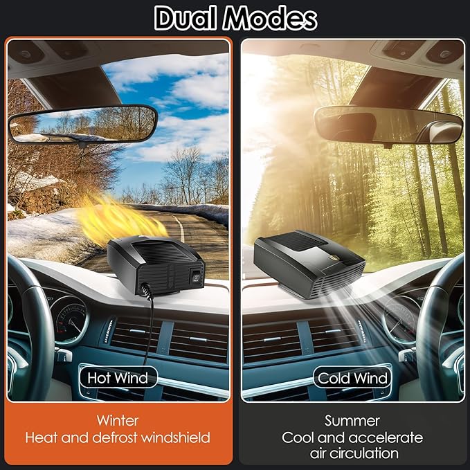2026 New Upgraded Car Heater, 12V Portable Heating & Cooling fan for Vehicle, Plug in Car Heaters That Plugs into Cigarette Lighter, 200 Windshield Defroster and Window Defogger for All 12 Volt Cars