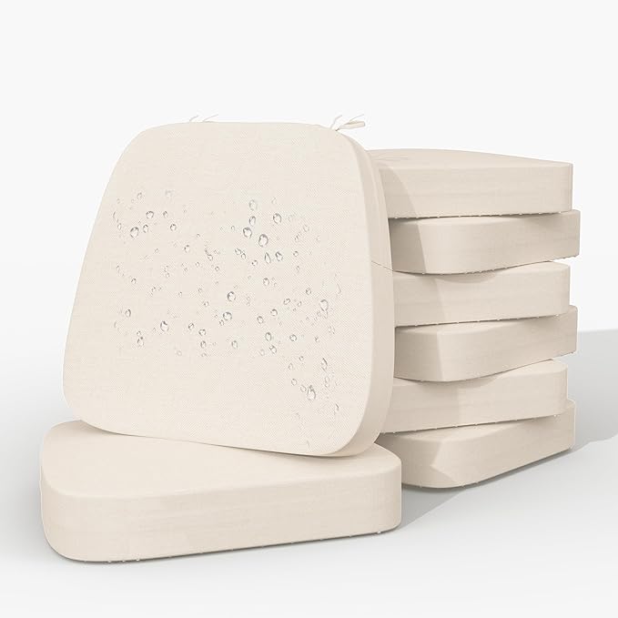 17'' x 16'' x 2.5"Thick Chair Cushions for Dining Chairs, 8 Pack WaterProof Easy Clean Kitchen Chair Pads with Ties and Non-Slip Backing - 30D High Elastic Foam Soft Kitchen Chair Cushions