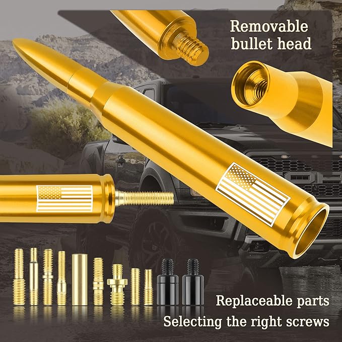 Car Bullet Antenna,Truck Exterior Decoration Accessories Car Vehicle Replacement Antenna Conpatible with Ford F150 RAM 1500 GMC Heavy Duty Pickup Trucks Accessories(New Upgrade Yellow-U.S. Flag)…