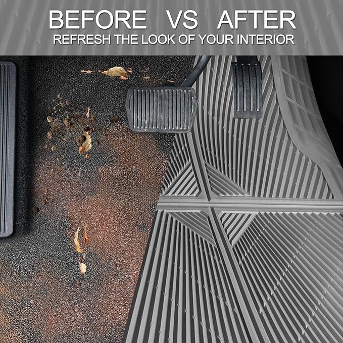 CAR PASS Gray Rubber Floor Mats&Cargo Liner,Waterproof Truck Mats Heavy Duty,All Weather Trim-to-Fit Automotive Mat for Car Truck SUV,Anti-Slip Easy Clean Durable,Full Set 5-Piece,3D Emboss All Grey