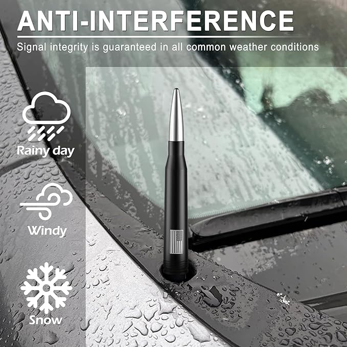 BJSIA American Flag Antenna for Truck with Valve Stem Caps - Universal Compatible with Ford, Dodge, Chevrolet, GMC, Jeep, Toyota Truck Car Accessories, Heavy Duty Pickup Trucks Accessories - Silver