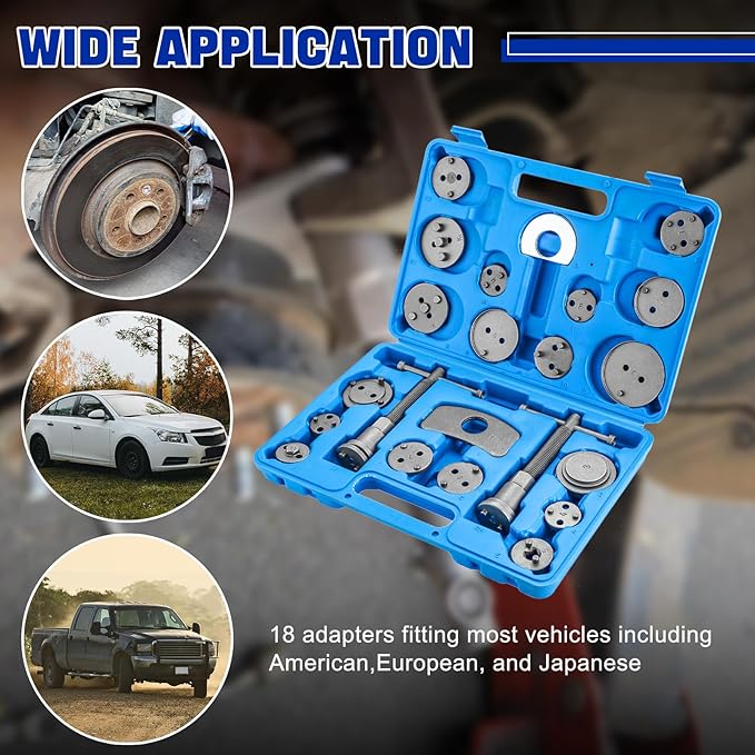 DASBET 24pcs Heavy Duty Disc Brake Caliper Tool Set Disc Brake Caliper Compressor Wind Back Tool Brake Spreading Tools (Blue, 24pcs)