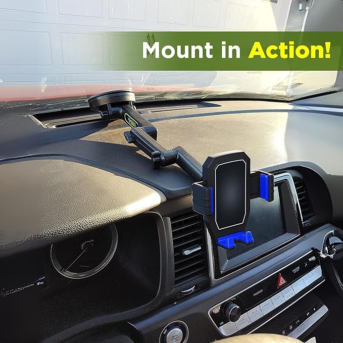 Cell Phone Mount for Truck Phone Holder for Truck Drivers - Heavy Duty Suction Cup, iPhone Holder for Dashboard Window 16.9 inch Long, for iPhone & Samsung, Semi Trucker, Blue