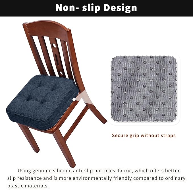 GOFORIT Memory Foam Cushion，Square Seat Cushions for Dining Chairs,Non-Slip Chair Pads with Removable Cover, 16'' x 16'', 4 Pack,Dark Blue