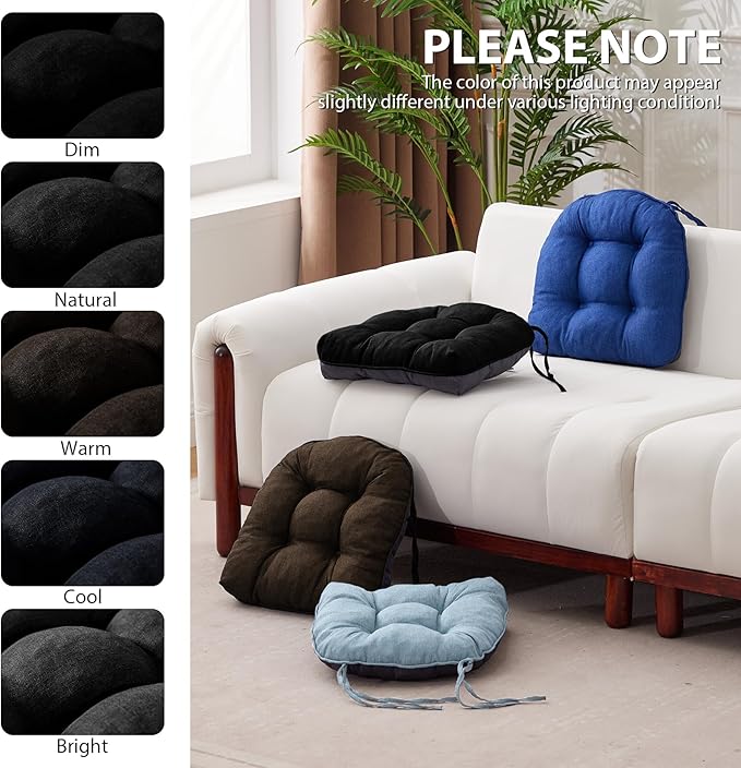 IASEAHK Chair Cushions for Dining Chairs, Seat Cushions for Kitchen Chairs, Indoor Seat Cushions with Ties, Tufted Foam Chair Pads, Non Slip Chair Cushions Set of 4, 15.5" x 15.5" x 4", Black