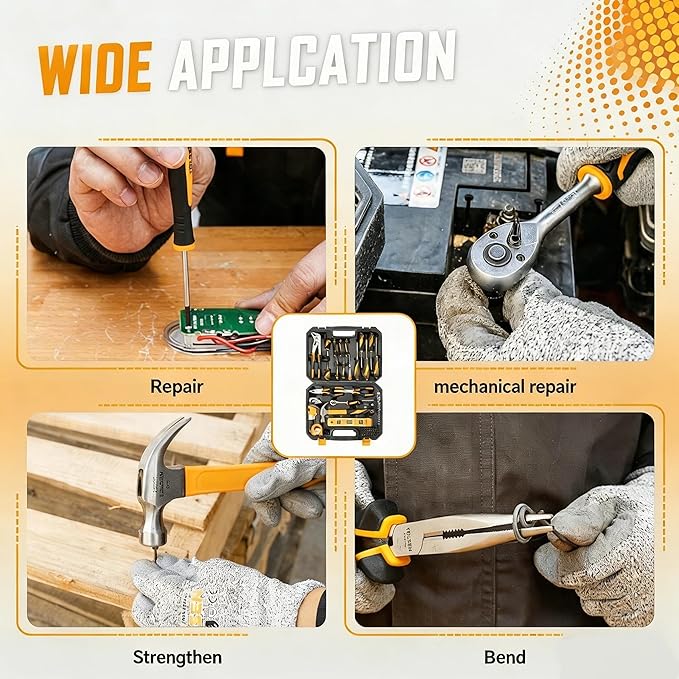 TOLSEN Tool Set Home Mechanic Tool Kit, Screwdriver,Hammer, Ratchet, Drill Bits,Hex Key,Tape Measure,Toolbox Storage Case, Hand Household Tool Set for College,Starter,Beginner