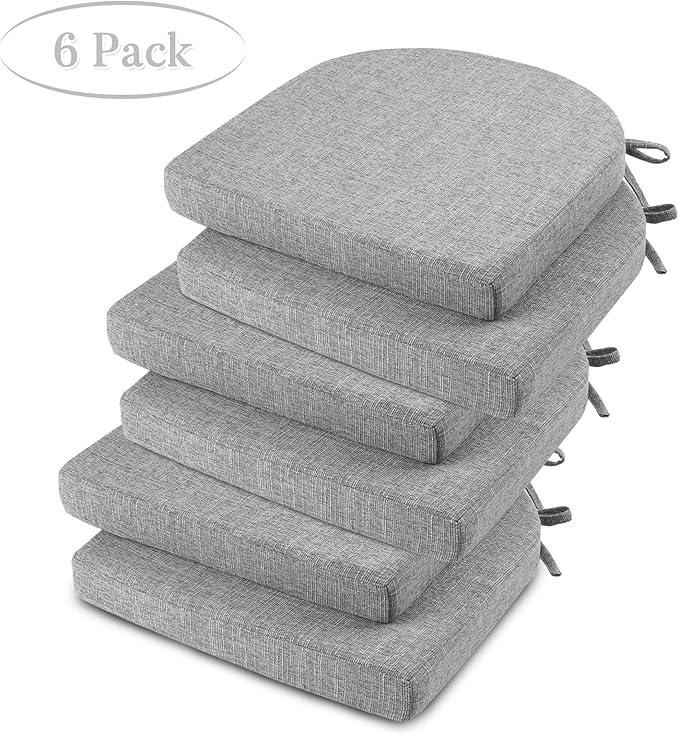 Basic Beyond Chair Cushions for Dining Chairs 6 Pack, Kitchen Chair Cushions with Ties and Non Slip Backing, 16 x 16 inches Chair Pads for Dining Chairs (Light Grey)