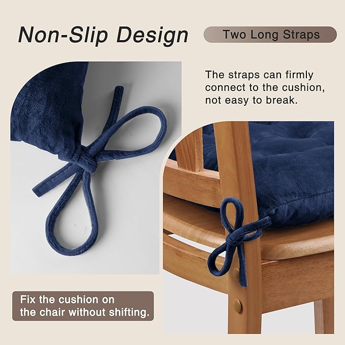 OVOV 1 Pack Chair Cushions for Dining Chairs Soft Seat Cushions for Kitchen Desk Chairs Square Chair Pads with Ties (15.5"x15.5" Navy)