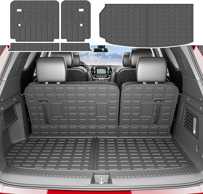 xipoqix Cargo Mat Backrest Mat Compatible with 2024-2026 Chevy Traverse GMC Acadia 2025 2026 Buick Enclave Cargo Liner Replacement for 2024-2026 Chevy Traverse Accessories (Trunk Mat+Backrest Mats)