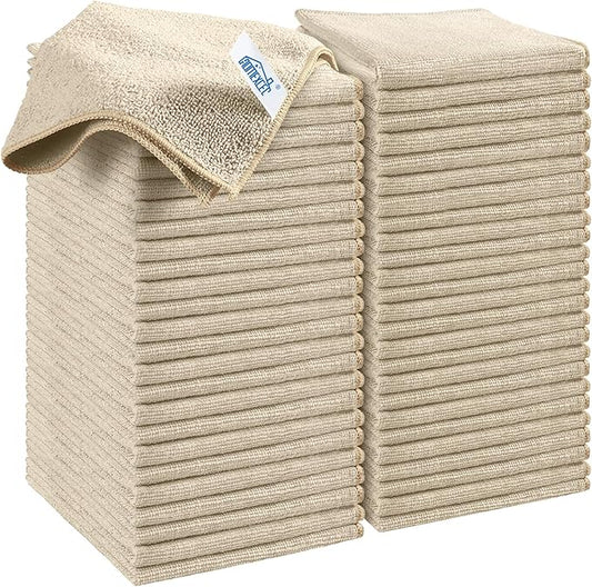 HOMEXCEL Brown Microfiber Cleaning Cloth, 50 Pack Cleaning Towels for Kitchen, Lint Free, Scratch-Free, Highly Absorbent, and Reusable Cleaning Rags for House, Window and Glass, Cars, 11.5 X11.5 inch