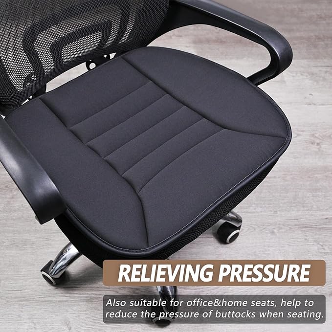 MYFAMIREA 2PCS Car Seat Cushion Pad 1.2" Thick Comfort Seat Protector for Car Driver Seat Office Chair Home Use Memory Foam Seat Cushion with Non Slip Bottom, 20'' x 18.5'', Dark Gray