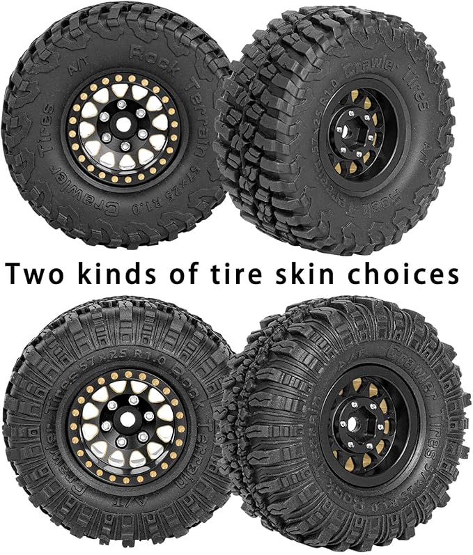 RC Full Brass 1.0in Beadlock RC Truck Tires Wheel Tires Upgrades Part for 1/18 1/24 Trx4m Axial SCX24 RC Crawler,RC Wheels Hops Up(4pcs Black)