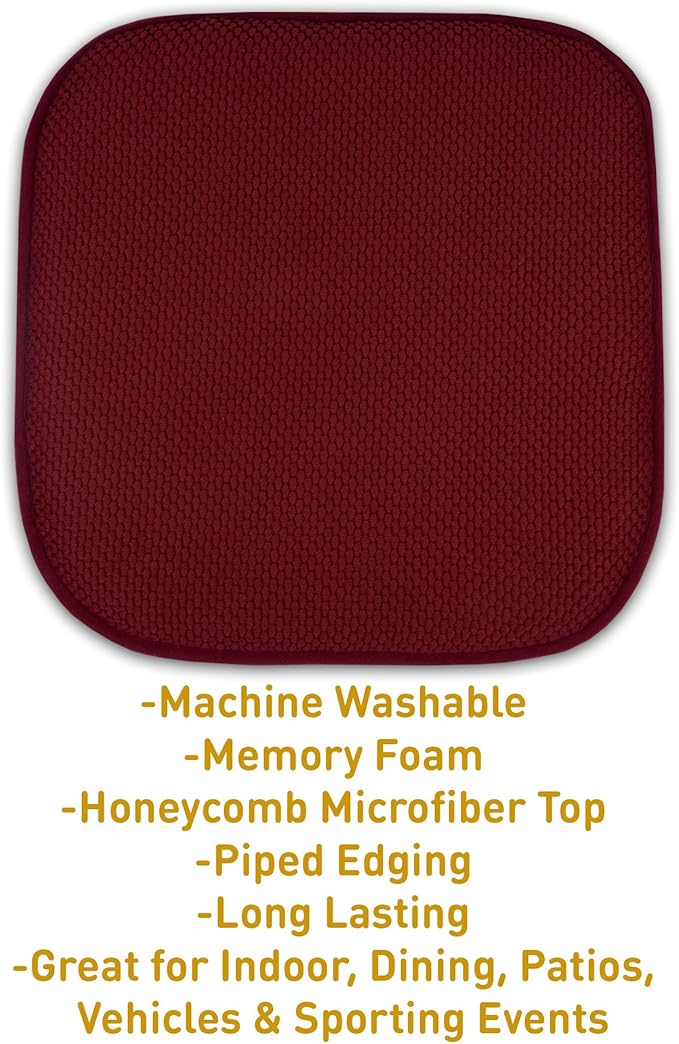 Sweet Home Collection Cushion Memory Foam Chair Pads Honeycomb Nonslip Back Seat Cover 16" x 16" 6 Pack Wine Burgundy