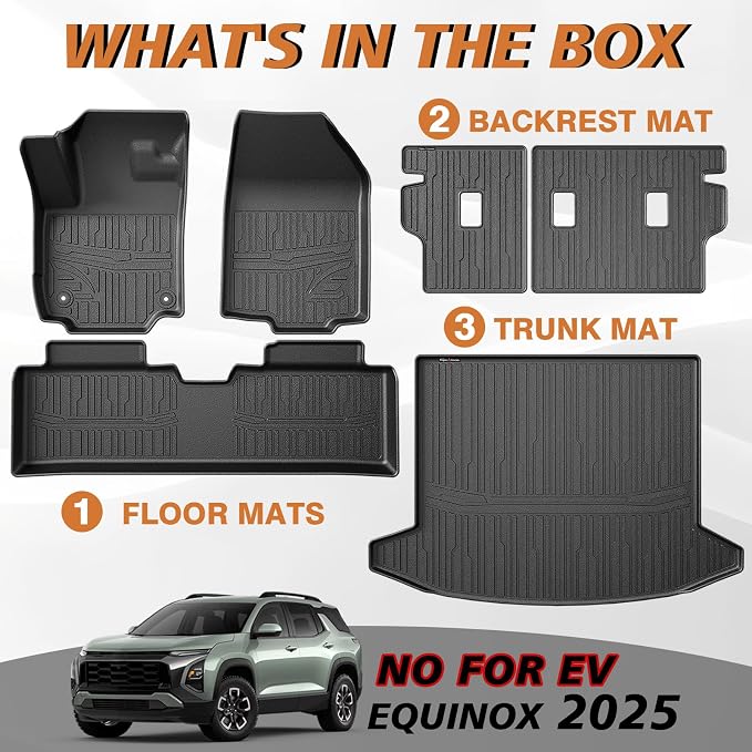 TripleAliners Floor Mats & Trunk Mat & Backrest Mats All Weather Liners Compatible with 2025 2026 Chevrolet Equinox Accessories TPE Custom Fit Floor Liners Rear Trunk Cargo Mat Seat Back Cover(No EV)
