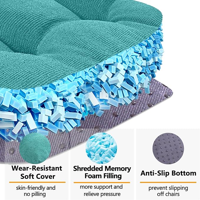 MAGIC ELEPHANT Chair Cushions for Dining Chairs, Memory Foam Kitchen Chair Cushions Set of 4, Non-Slip Thick Dining Room Chair Pads Seat Cushions, 15.5" x 15.5" x 4" (Aqua Green)