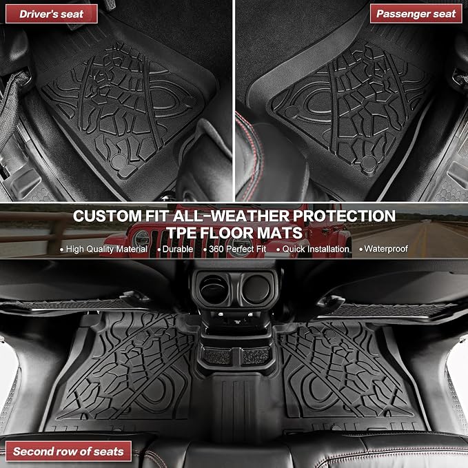 Cargo Liner with Floor Mats Fit for 2018-2025 Jeep Wrangler JL Unlimited 4 Door 4X4, Cargo Mat Durable TPE Floor Liner for 2024 Jeep Wrangler JL/JLU Accessories(Cargo Mat+Floor Mat)
