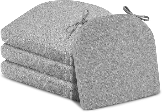 Basic Beyond Chair Cushions for Dining Chairs 4 Pack, Kitchen Chair Cushions with Ties and Non Slip Backing, 16 x 16 inches Chair Pads for Dining Chairs (Light Grey)