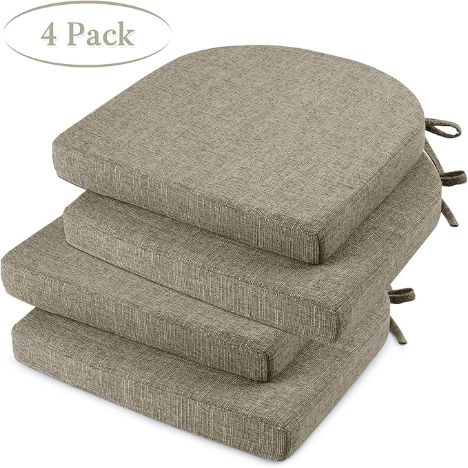Basic Beyond Chair Cushions for Dining Chairs 4 Pack, Kitchen Chair Cushions with Ties and Non Slip Backing, 16 x 16 inches Chair Pads for Dining Chairs (Khaki)