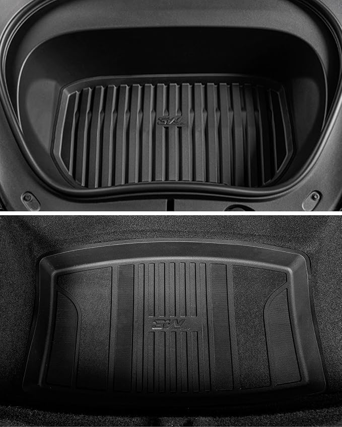 3W Tesla Model 3 Floor Mats 2026 2025 2024 with Metal Pedal, Full Set with Seatback Protector, Highland All Weather Custom Fit Rear Trunk Mat Accessories Black
