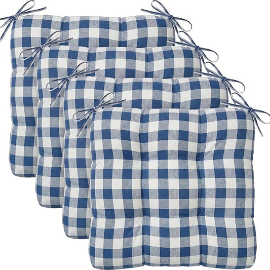 Geetery 4 Pack Chair Cushions for Dining Chair Kitchen Seat Pads with Ties Buffalo Plaid Soft Comfy Square Seat Pads for Home, Outdoor, Patio, Room (Navy Blue)
