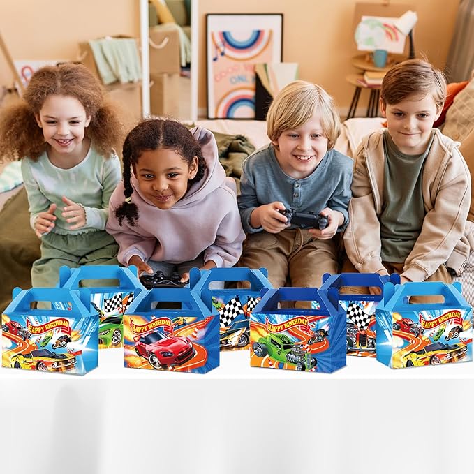24Pcs Race Car Party Treat Boxes Hot Car Gift Box Birthday Supplies Wheels Wild Goodie Gift Boxes Race Cars Favor Box for Kid Boy Wheels Cars Birthday Baby Shower Game Party Decoration Blue
