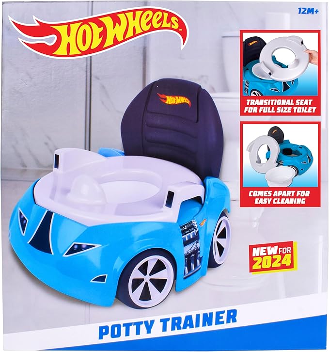 Hot Wheels Blue Race Car Potty Training Toilet, Race Car Potty Seat Includes Detachable Toddler Toilet Seat and Kids Potty, Ages 12 Months and Up