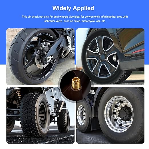 Semi Truck Tire Pressure Gauge,Dual Head Tire Gauge for Tires Pressure Range 150 PSI/10 Bar, Air Pressure Gauge with 4 Caps for Semi Truck, RV, Car, Motorcycle