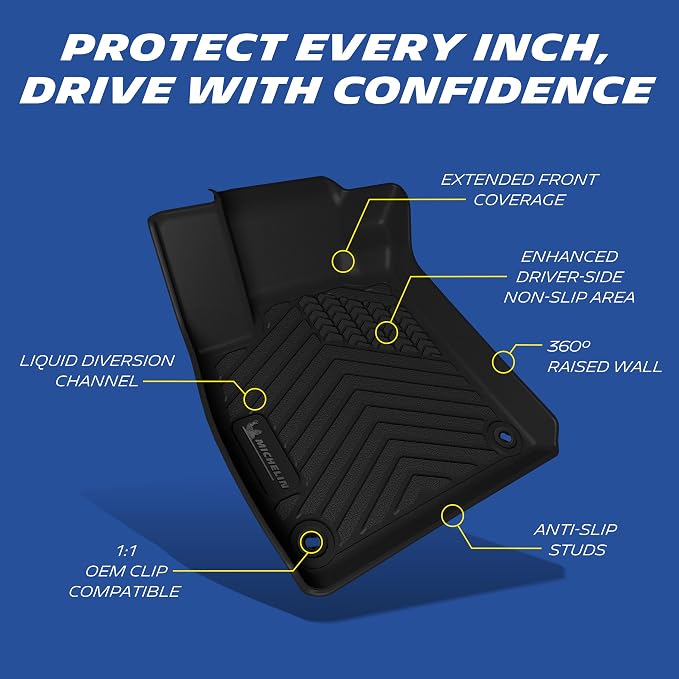 Michelin Vehicle Mats, Premier Series All-Weather TPE Custom Fit Liner for Honda Accord Gasoline & Hybrid 2018-2022 Floor Mats A(3 Piece)