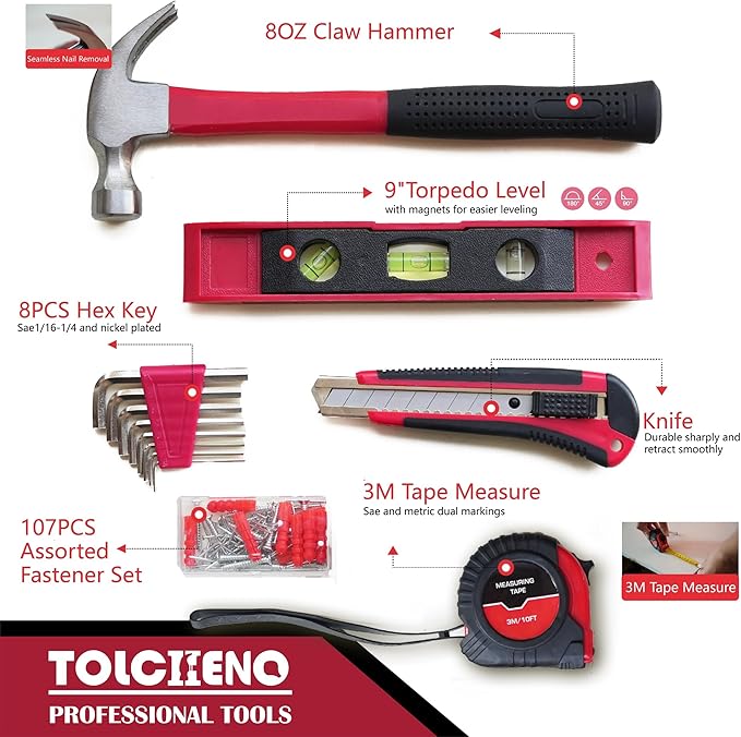 Basic Tool Kit - Tool kit for Home,Apartement,Dorm and Office.Starter Household Tool Set for Beginner,Women,New College for Home Repair,Daily Maintenance or DIY (155pcs-1new)