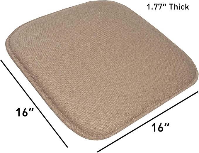 Sweet Home Collection Chair Cushion Memory Foam Pads Honeycomb Pattern Slip Non Skid Rubber Back Rounded Square 16" x 16" Seat Cover, 2 Pack, Charlotte Taupe
