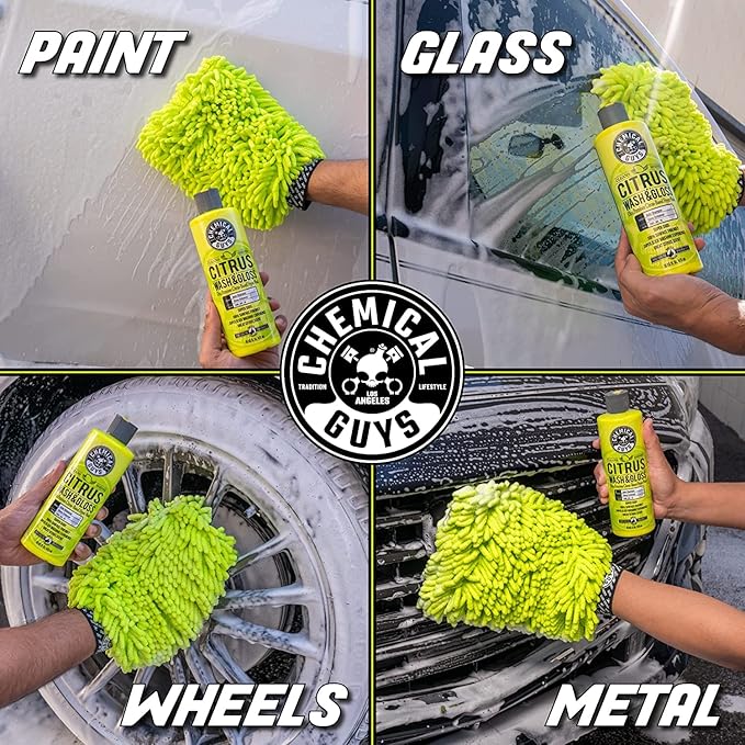 Chemical Guys CWS_101BK Car Wash Detailing Bucket, Mitt & Accessories Bundle (6 Items) Featuring Maxi-Suds II Foaming Car Wash Soap, 128 oz (1 Gal), Cherry Scent - Works on Cars, Trucks, SUVs, & More