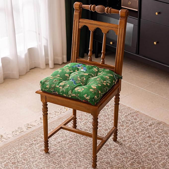 vctops Farmhouse Bird Print Chair Cushions with Ties U-Shaped Soft Comfortable Chair Pads Non Slip Seat Cushions for Indoor Dining Room and Kitchen Chairs(Green,16"x16")