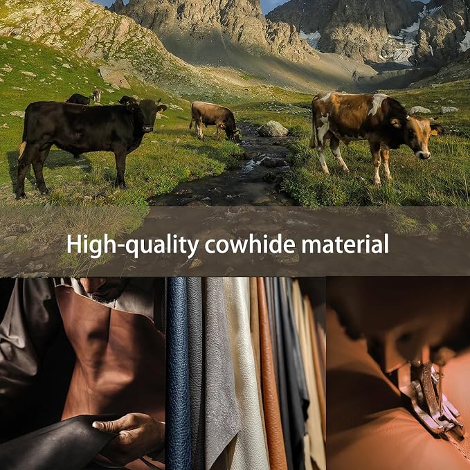 Black Genuine Leather Car Steering Wheel Cover Men Women,Cowhide Wheel Cover,Soft,Breathable,Anti-Slip,Luxury Steering Wheel Cover,Universal Standard Size 14.5-15 inch(M)
