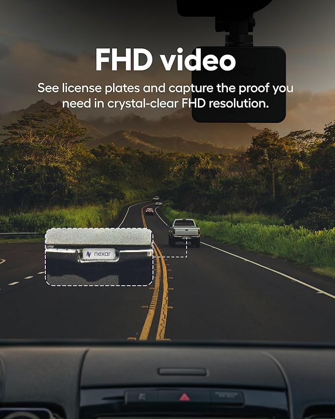 Nexar Pro Dual Dash Cam 1080p FHD Front and Interior Cameras AI Crash Detection 24H Parking Mode Night Vision and Unlimited Cloud Backup Includes 32GB SD Card