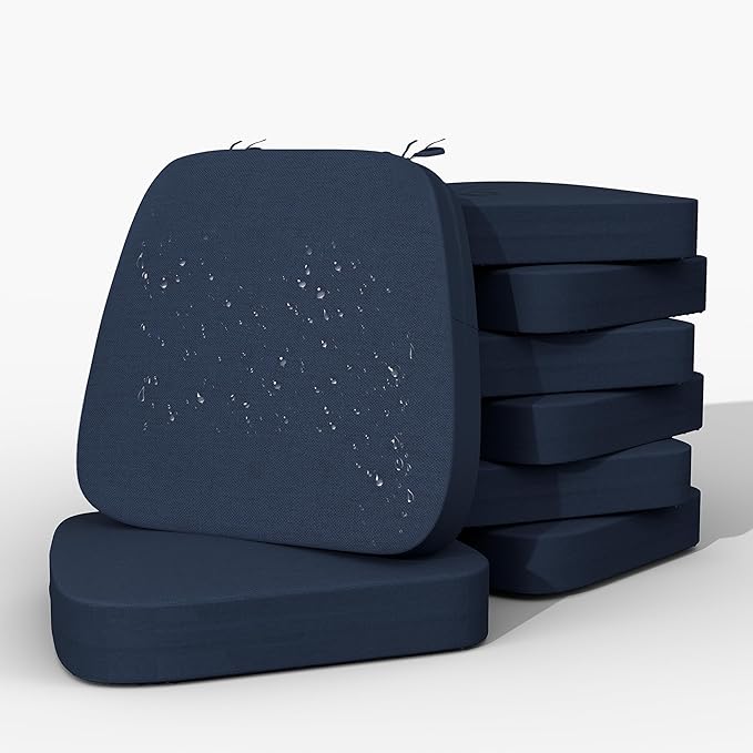 17'' x 16'' x 2.5"Thick Chair Cushions for Dining Chairs, 8 Pack WaterProof Easy Clean Kitchen Chair Pads with Ties and Non-Slip Backing - 30D High Elastic Foam Soft Kitchen Chair Cushions