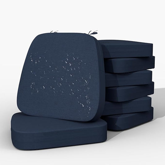 17'' x 16'' x 2.5"Thick Chair Cushions for Dining Chairs, 8 Pack WaterProof Easy Clean Kitchen Chair Pads with Ties and Non-Slip Backing - 30D High Elastic Foam Soft Kitchen Chair Cushions