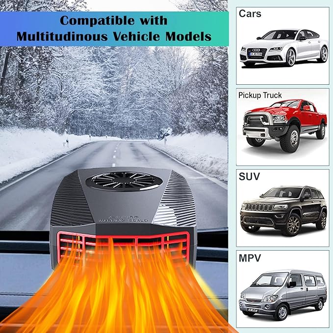 Car Heater,12V 150W Portable Car Heater, 2-in-1 Heating & Cooling Fan with Cigarette Lighter Plug, 360° Rotation Base Windshield Defogger Defroster for All Cars.