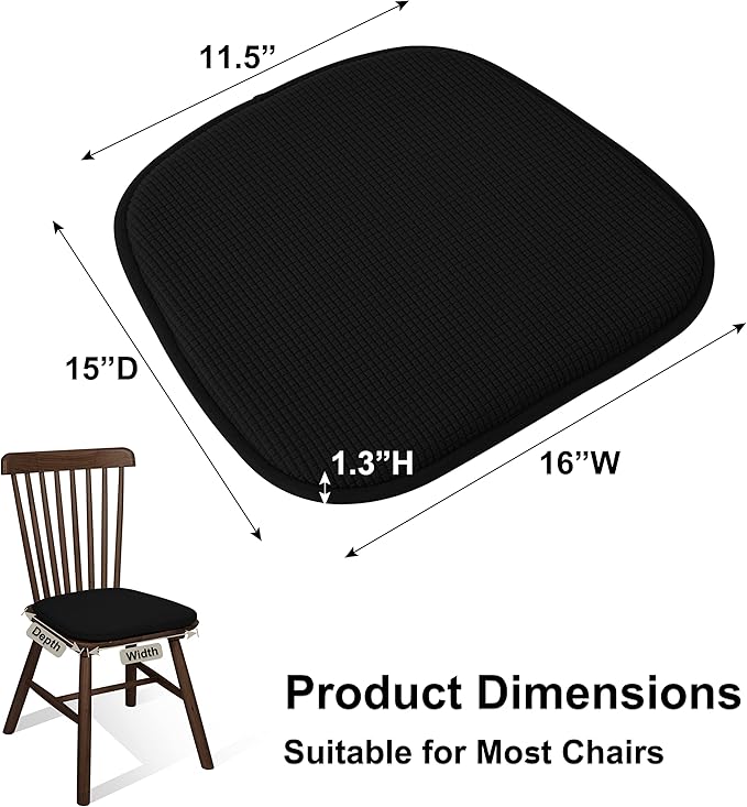 Shinnwa Dining Chair Cushions 4 Pack, Non Slip Indoor Chair Pads, U-Shaped Kitchen Seat Cushions, Set of 4, 15 x 16 Inches, Black