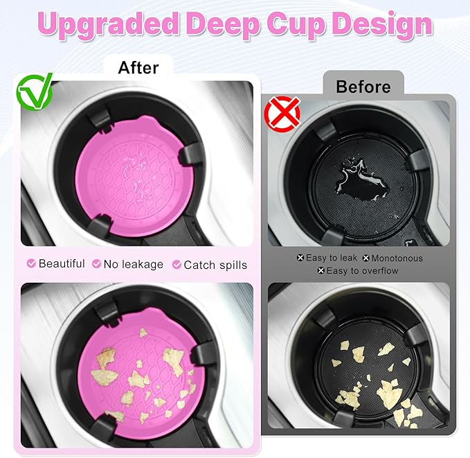 SINGARO Car Cup Holder Coaster, Silicone Cup Holder Insert, Universal Non-Slip Cup Holders, Car Accessories Interior for Women and Man 4 Pack Pink